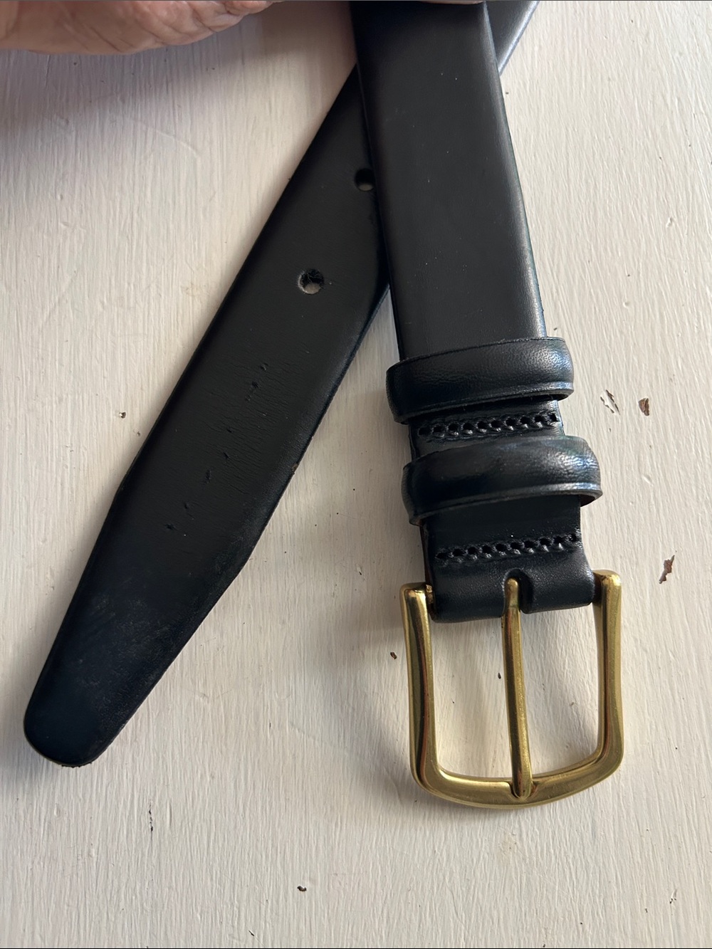 Men’s Wearhouse  Full Grain Italian Leather Belt Black w/brass buckle Size 42